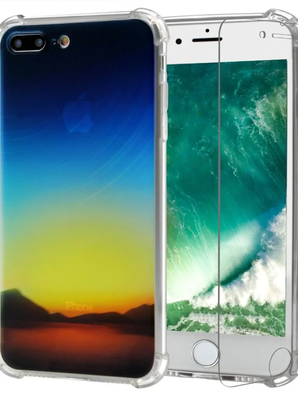 Lot of 5 iPhone 7/8 Plus Cases Hybrid Clear Back Flexible FREE Screen Protectors